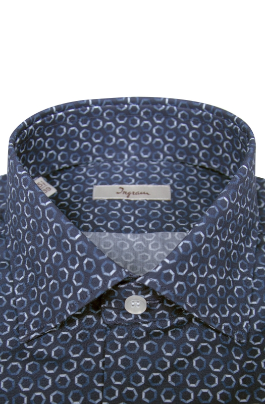 Camicia Slim uomo in cotone con stampa geometrica esagonale