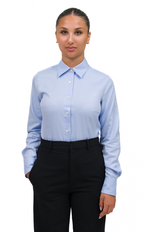 Camicetta donna modello CP3, in twill di cotone doppio ritorto, disponibile nei colori bianco e azzurro