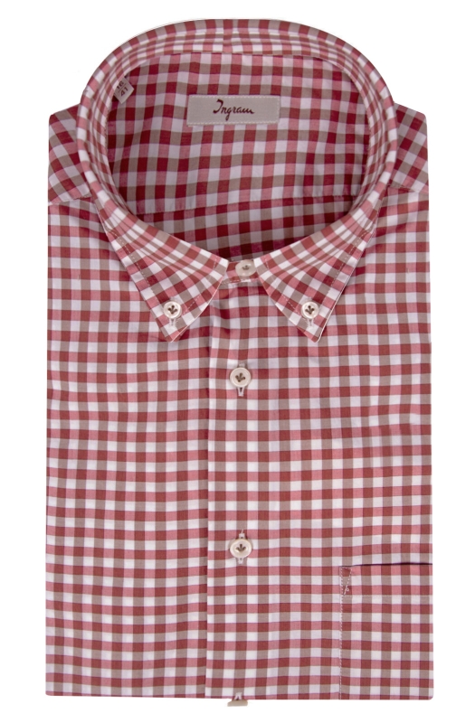 Regular men's shirt in checked patterned pure cotton