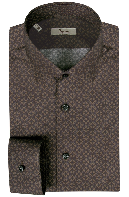 Slim fit men’s pure cotton shirt with repeating geometric pattern