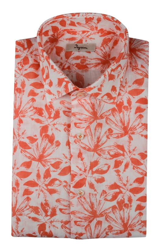 100% linen slim fit men’s shirt with floral pattern.