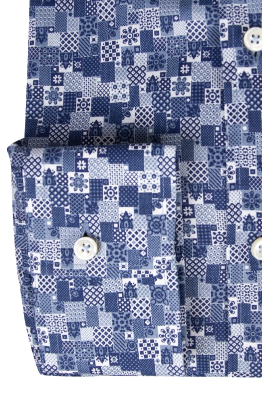 Camicia uomo slim 100% cotone stampa con microfantasia geometrica