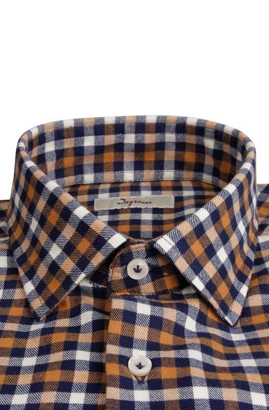 Checked cotton flannel shirt. Semi cut-away collar. Ingram Man