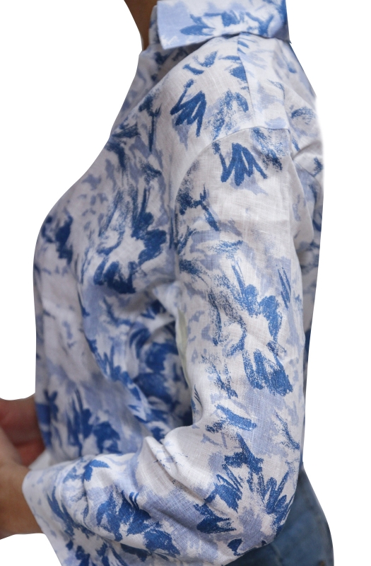 Women’s IOS Shirt in Pure Printed Linen, Riviera Collection.