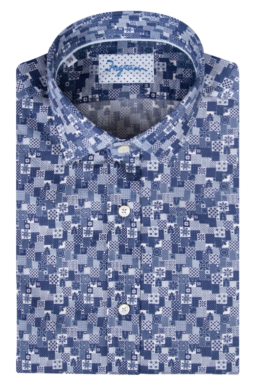 Camicia uomo slim 100% cotone stampa con microfantasia geometrica