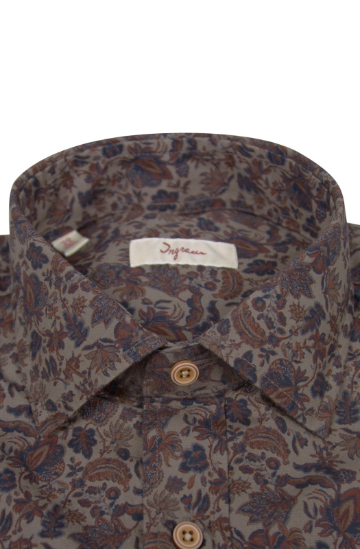 Floral printed classic fit men’s shirt, in pure cotton