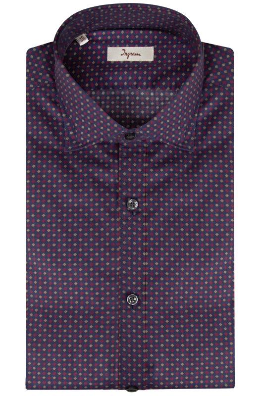 Camicia SLIM uomo in cotone con microstampa geometrica a rombi