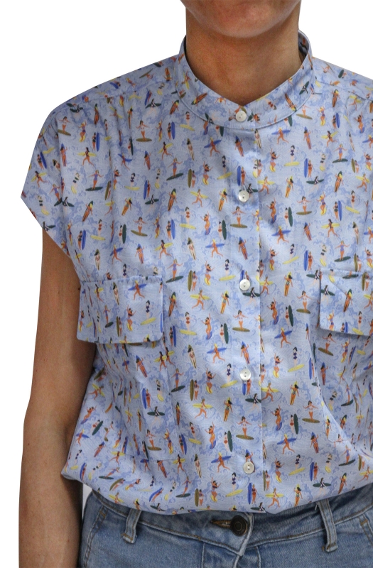 Women’s LIDO Shirt with short sleeves, made of pure cotton with a swimmer print