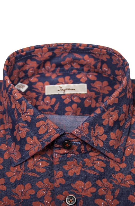 Camicia Slim uomo in puro cotone con stampa floreale. Ingram Uomo