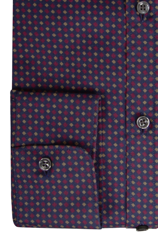 Camicia SLIM uomo in cotone con microstampa geometrica a rombi