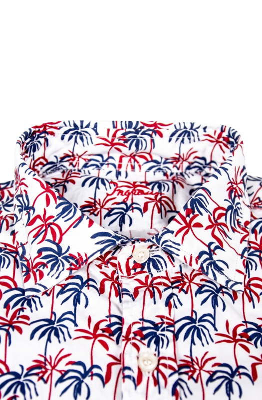 Men’s Slim shirt in pure cotton with printed palms