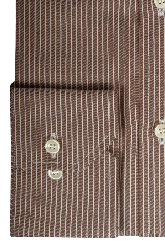 Men’s classic fit shirt in pure, vertically striped brown cotton