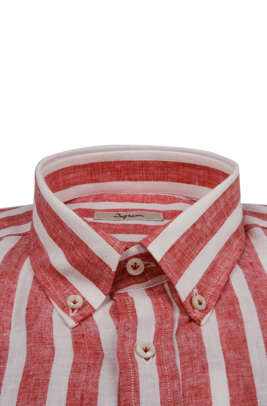 Striped linen shirt, classic fit, button-down collar