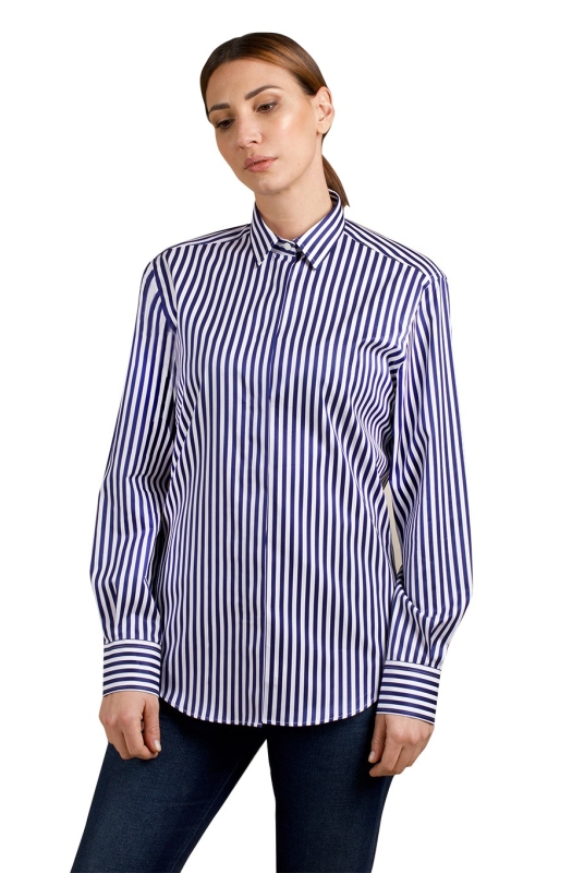 Royal shirt, fine 120 count cotton with colored seamed stripe. Ingram Woman