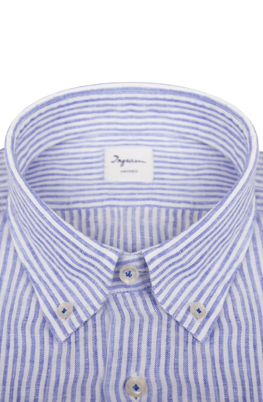 Camicia uomo a righe bianco e celeste in lino