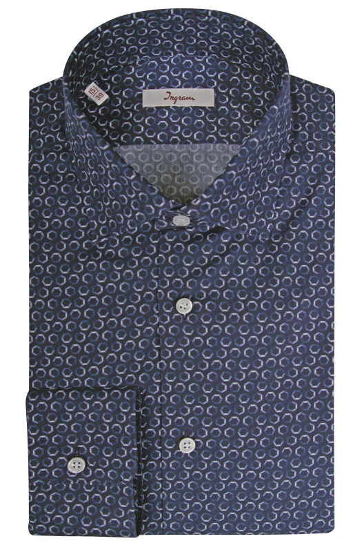 Camicia Slim uomo in cotone con stampa geometrica esagonale