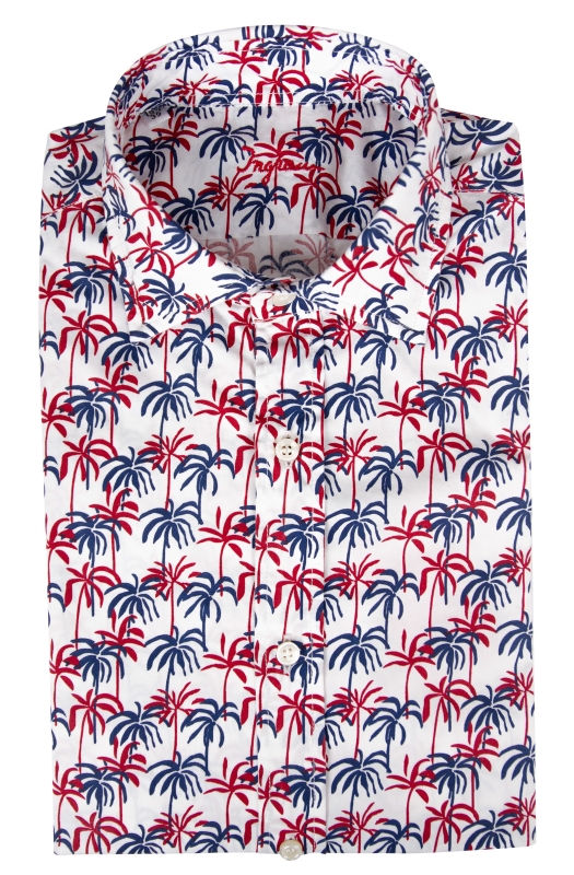 Men’s Slim shirt in pure cotton with printed palms