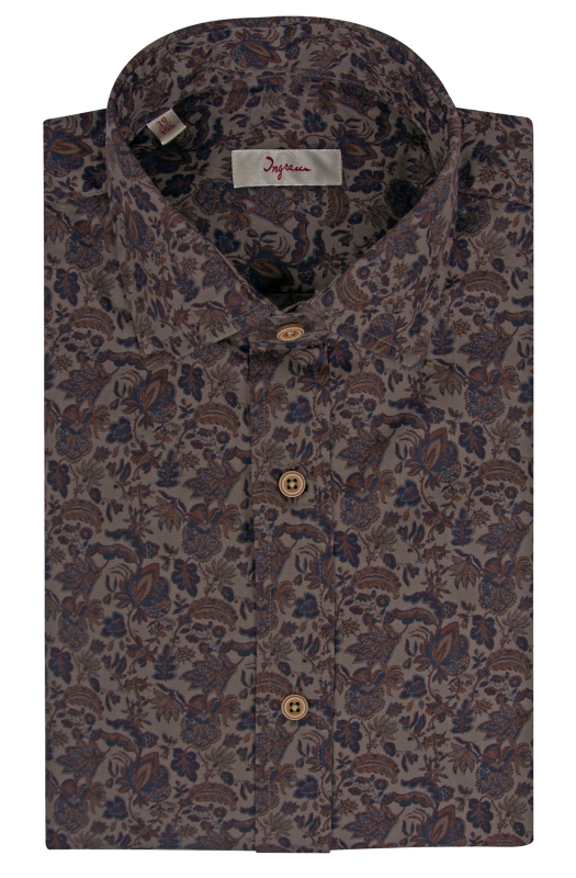 Floral printed classic fit men’s shirt, in pure cotton