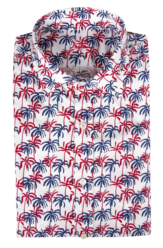 Camicia Slim uomo in puro cotone con stampa a palme