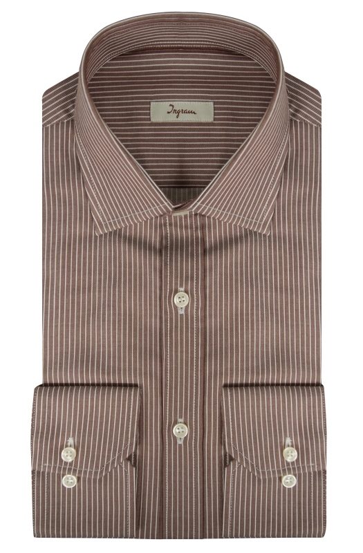 Men’s classic fit shirt in pure, vertically striped brown cotton