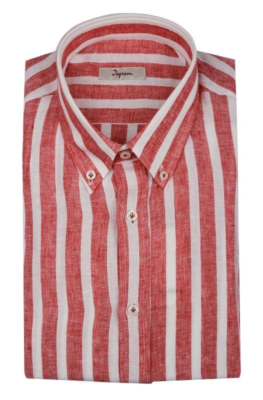 Striped linen shirt, classic fit, button-down collar