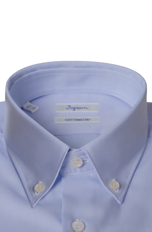 Camicia uomo slim COTTONSTIR in puro cotone twill no-stiro con taschino. Disponibile in bianco e azzurro