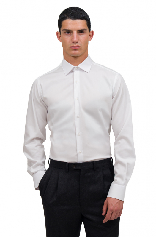 Camicia  slim COTTONSTIR in puro cotone twill no-stiro. Disponibile in bianco e azzurro. Ingram Uomo