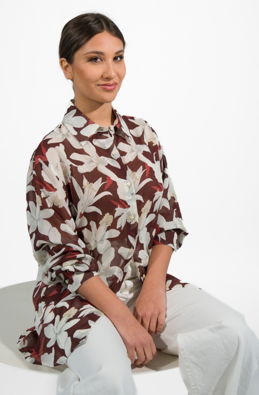 Camicia MAGDA, vestibilità over, in viscosa stampa floreale
